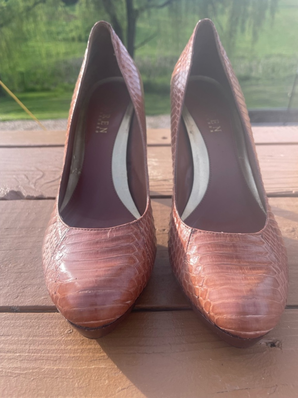 Lauren Ralph Lauren Brown Textured Pumps